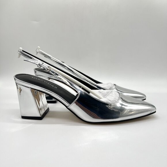 Marc Fisher Shoes - Marc Fisher Womens 9M Lethe Silver Mirror Slingback Heels Pumps Shoes